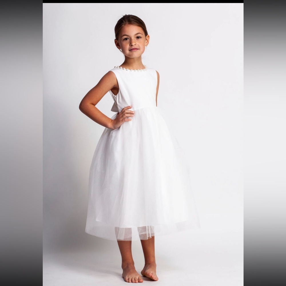 Pearl Neck White Flower Girl Dress Toddler